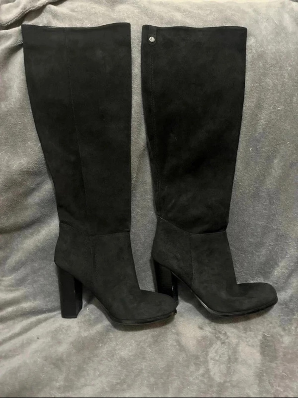 Classic Victoria Black Suede & Leather Knee-High Block Heel Boots
